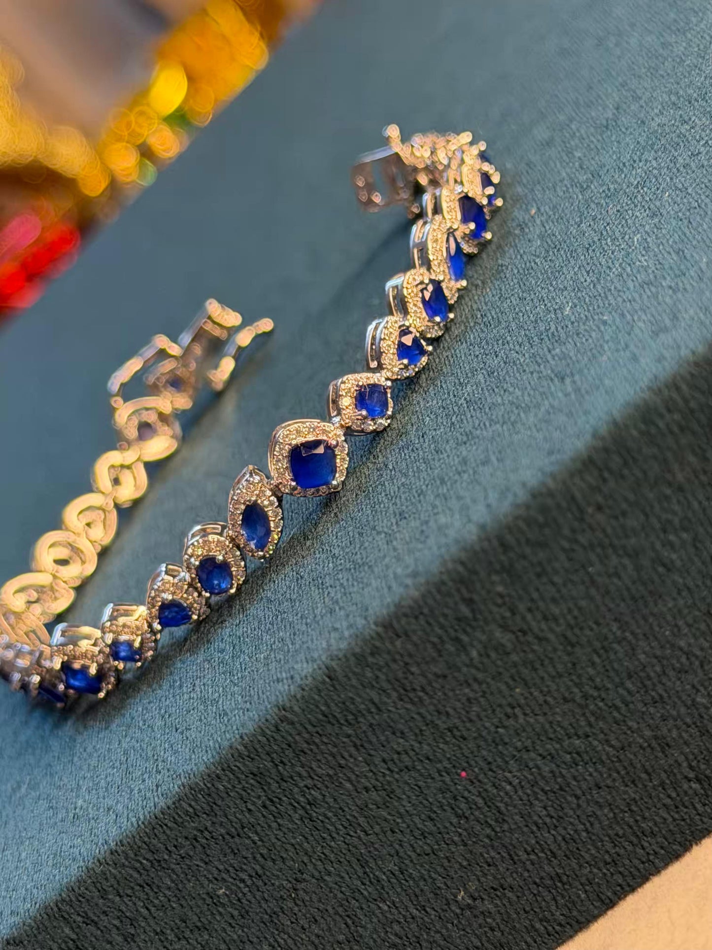 Blue Empress Halo Silver Plated Tennis Bracelet