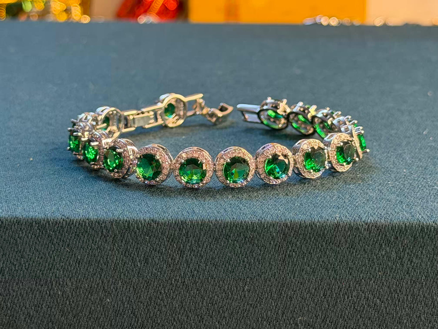 Green Royale Silver Plated Tennis Bracelet