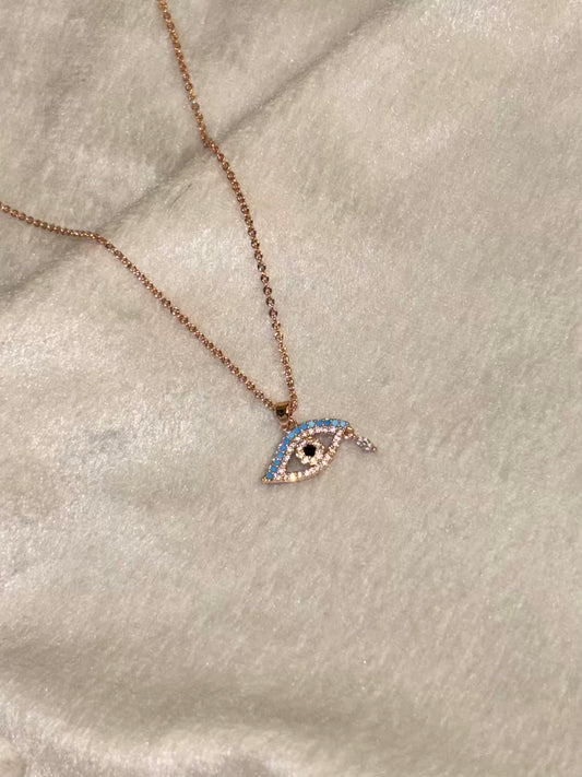 Delicate Gold Eye Necklace Rose Gold Plated Premium Necklace