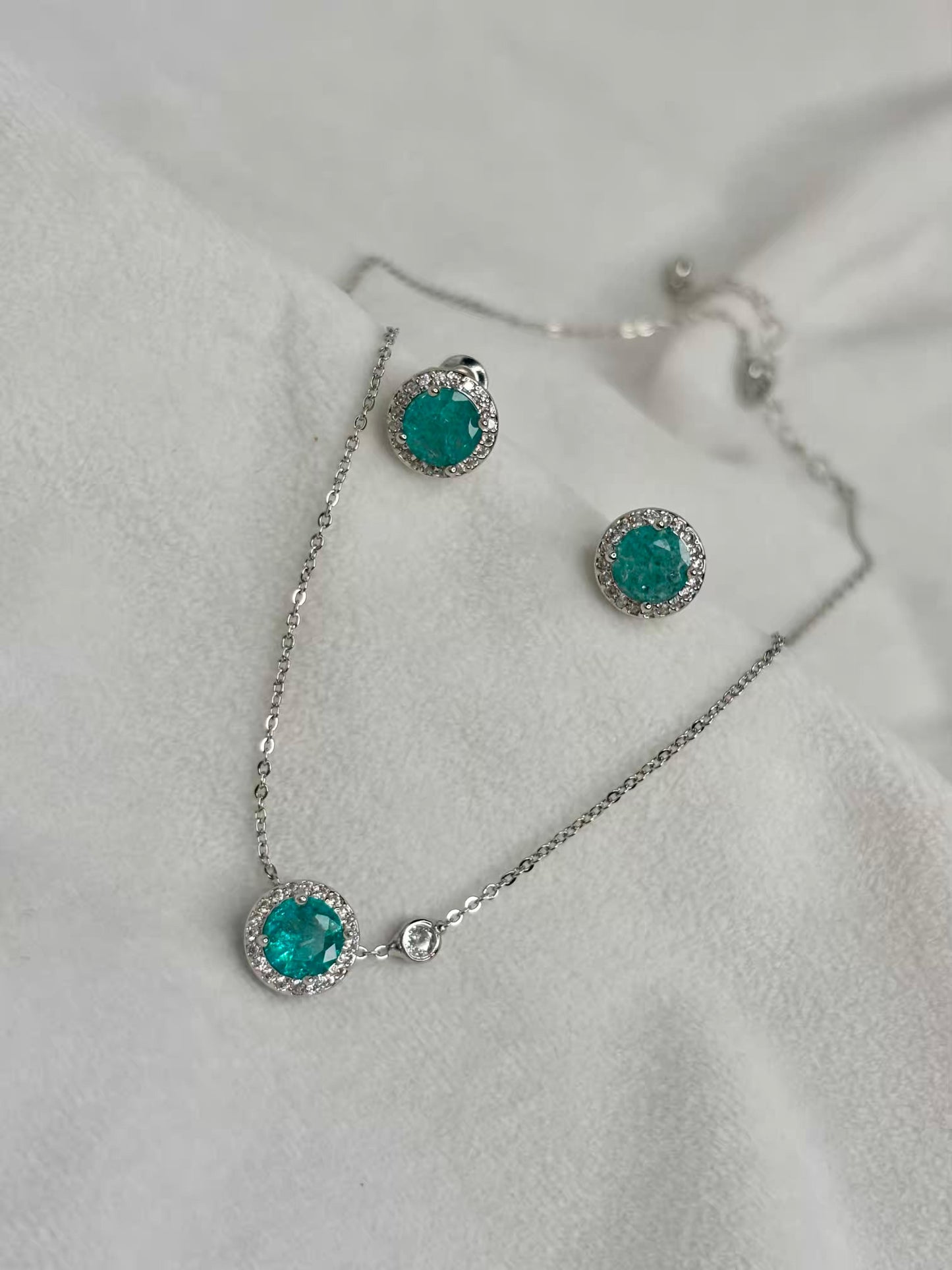Blue Topaz Necklace And Ear Studds Silver Plated Premium Necklace