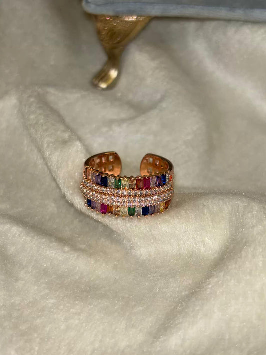 Color Band Studded Rose Gold Plated Premium Ring