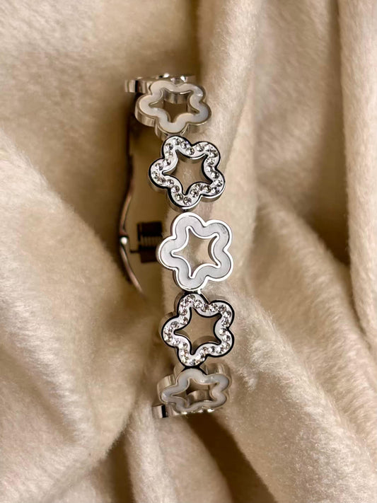 For Thin Wrist Studded Silver Clover Stack Bangle  Silver plated Premium Bangle 2.2 - 2.4 Size