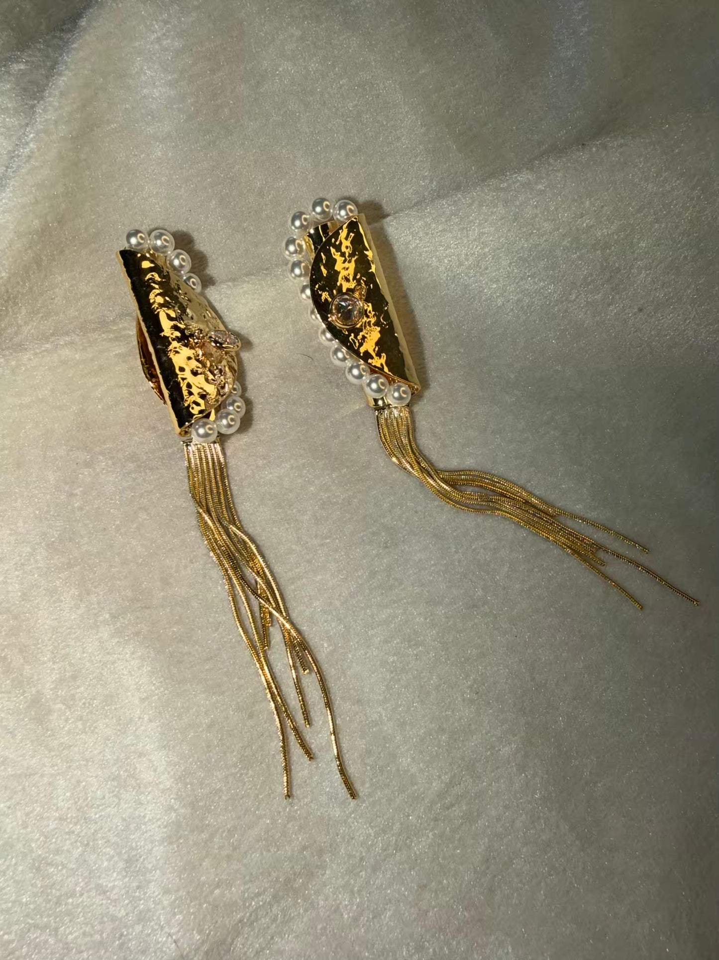 Gold Pearl Tassel Statement Gold Plated Earrings
