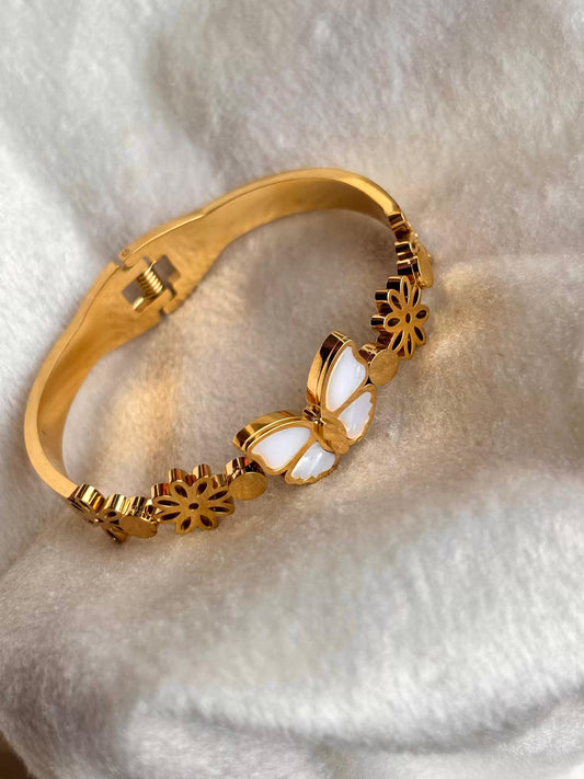 For Thin Wrist Floral Flutter Bangle 18K Gold plated Premium Bangle 2.2 - 2.4 Size