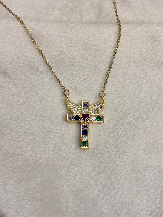 Golden Cross Gemstone Necklace 18K Gold Plated Premium Necklace