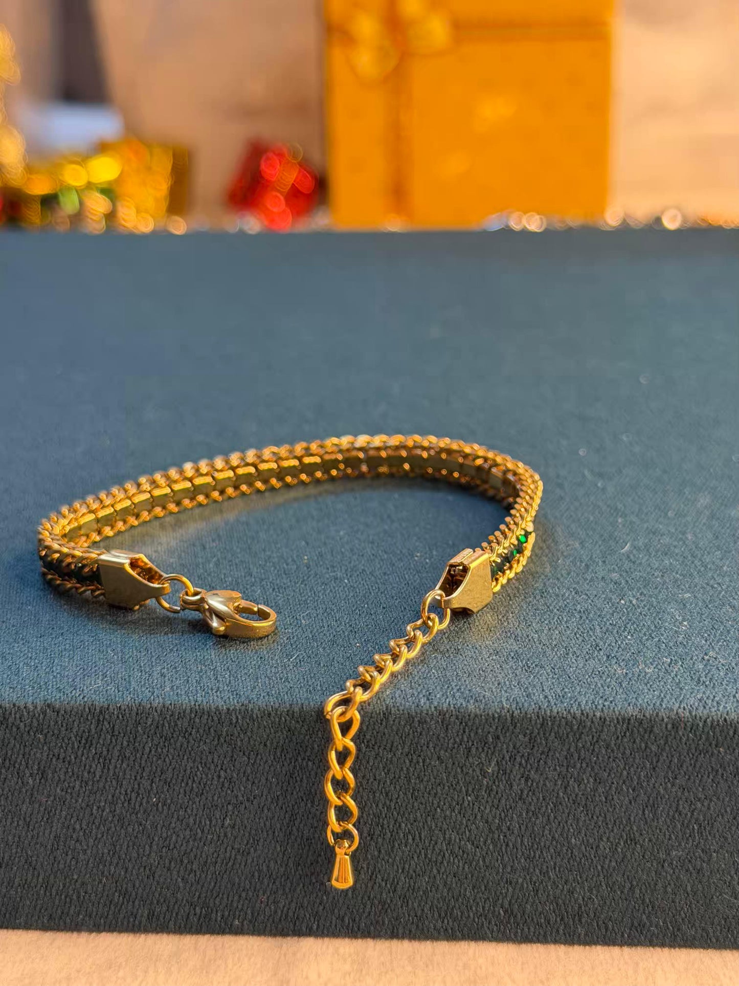 Emerald Heritage Chain Gold Plated Tennis Bracelet