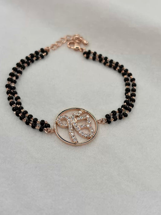 Ik Onkar Ek Onkar Punjabi Khanda  Rose Gold Black Beaded Bracelet Mangalsutra / Nazariya Bracelet ( Rose Gold Plated)