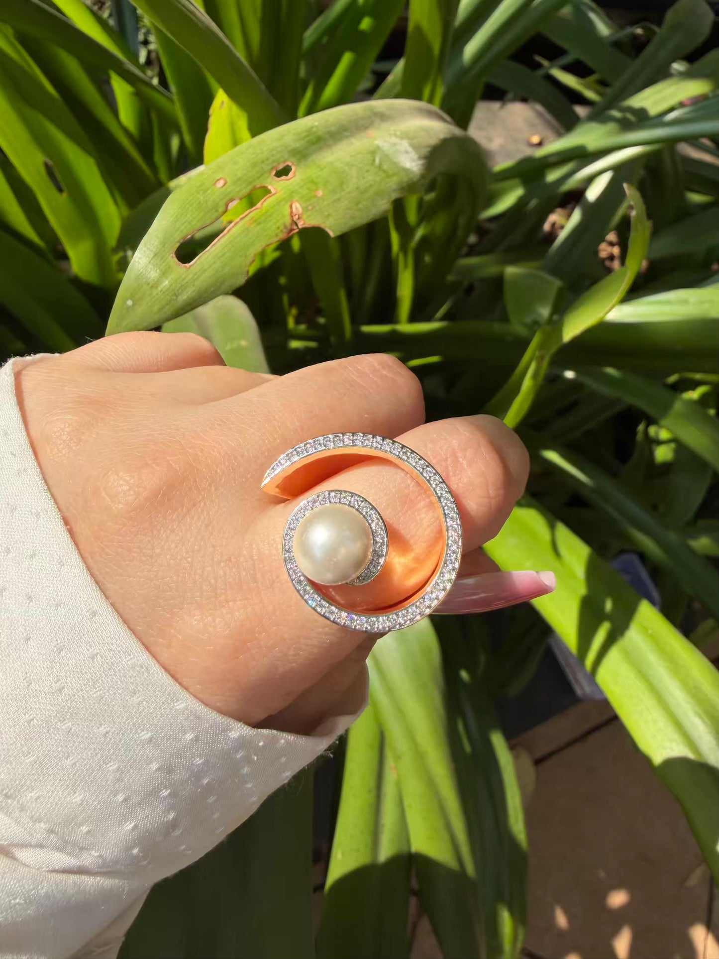 Pearl Spiral Gold Plated Ring