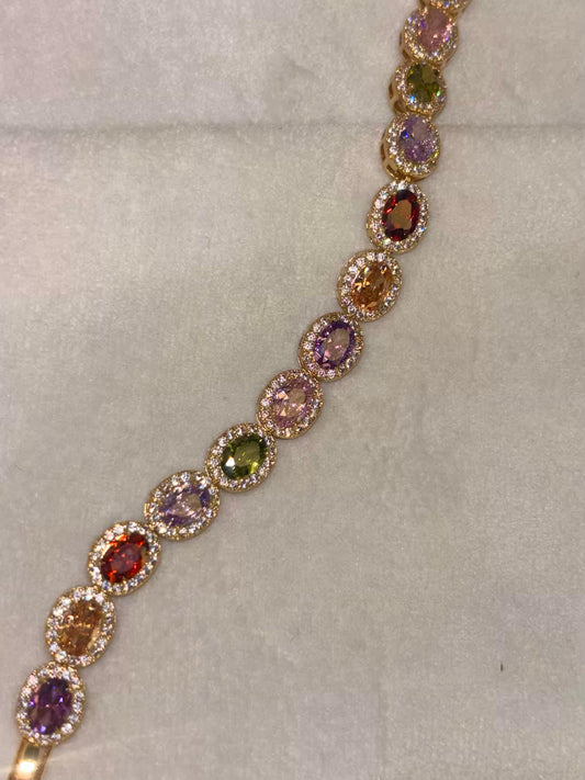 Oval Multicolor Shimmer 18K Gold plated Premium Tennis Bracelet