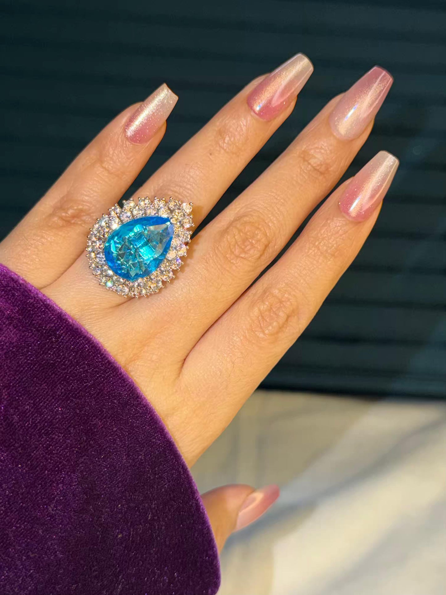 Blue Serene Majesty Silver Plated Premium Ring (Adjustable)