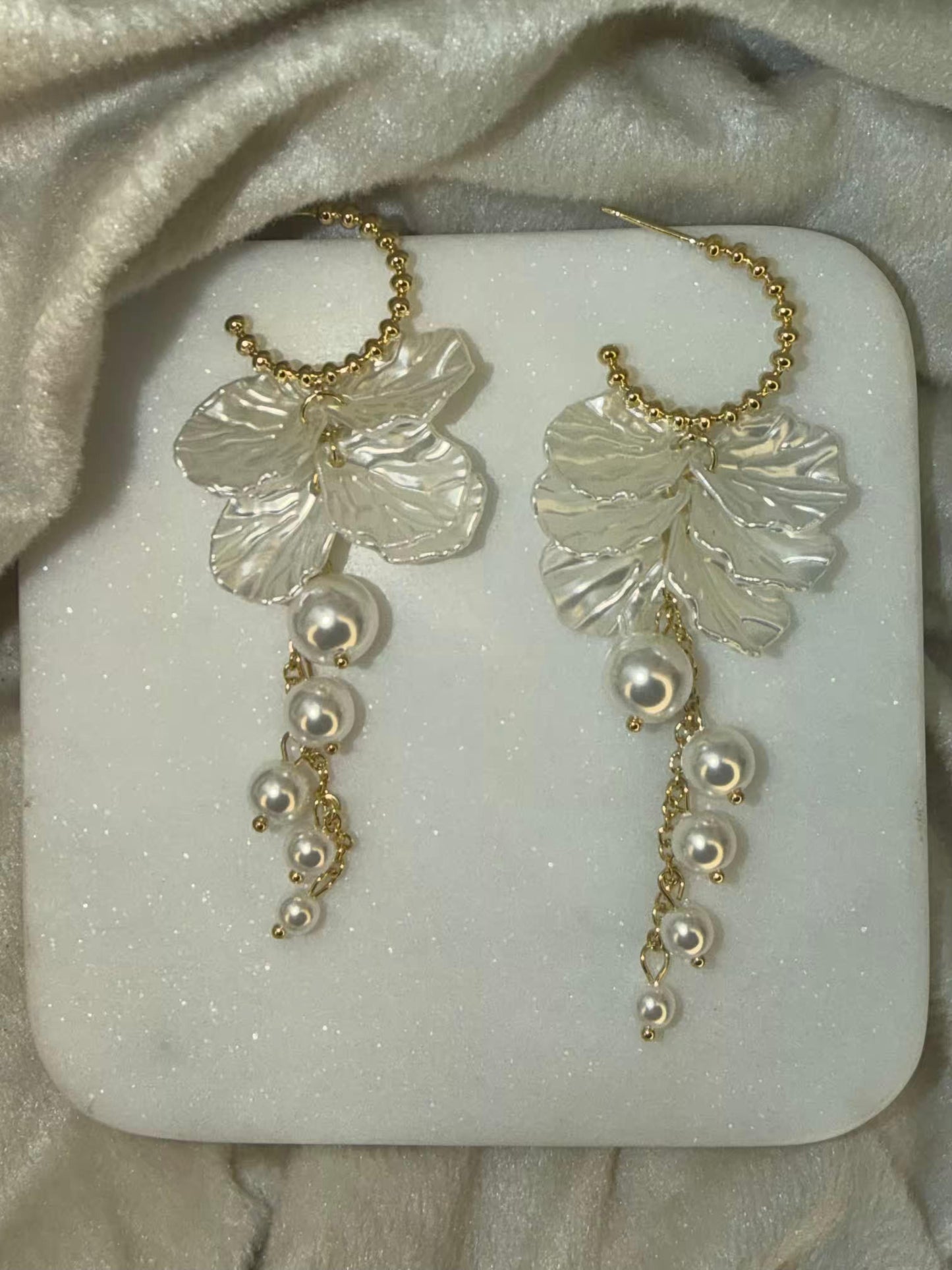 Golden And White Colour Elegant Gold Plated Earrings