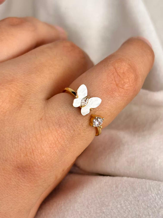 White Flutter Ring 18K Gold Plated Adjustable Ring