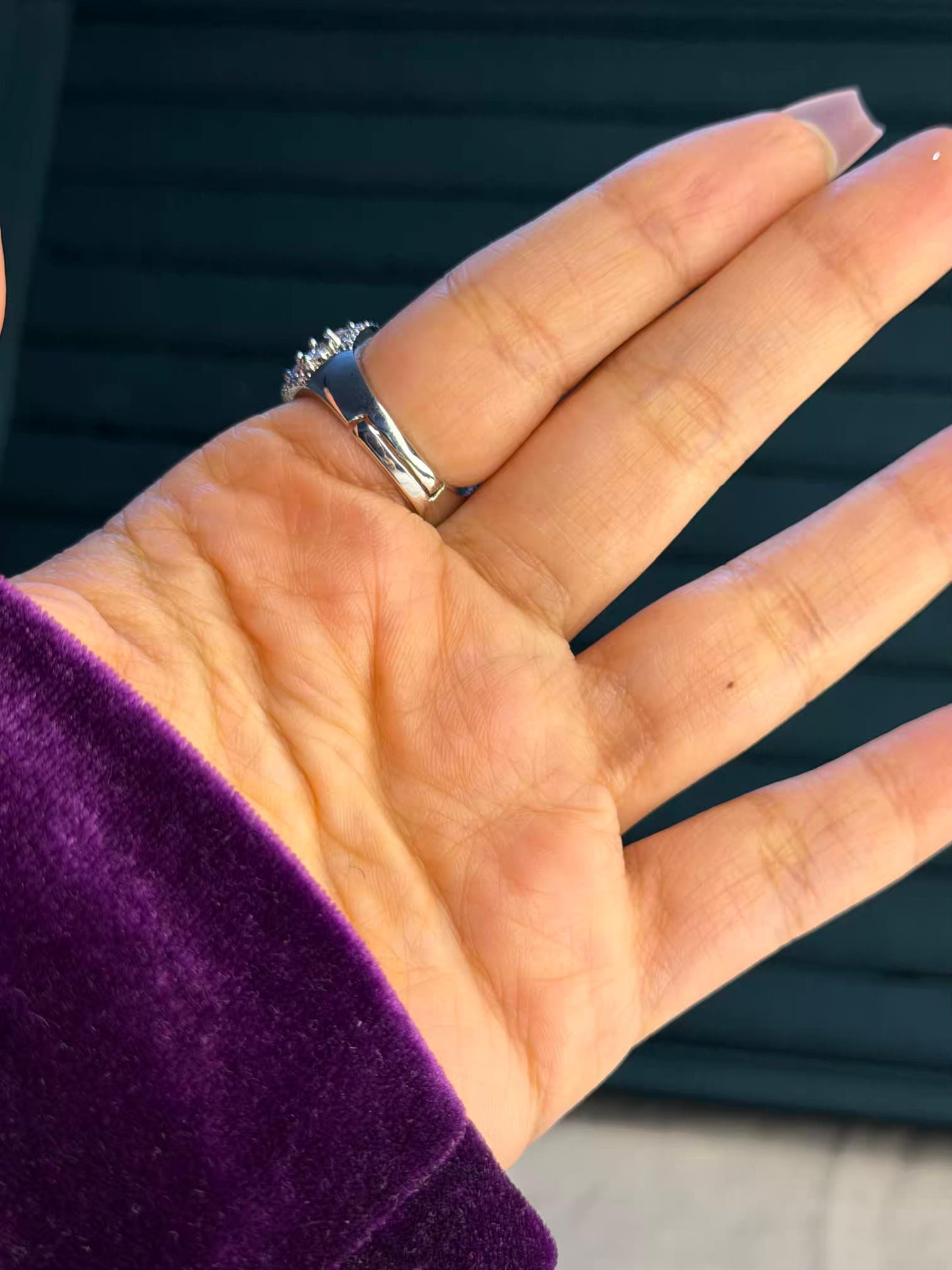 Purple Square Shape Stone Silver Plated Premium Ring (Adjustable)