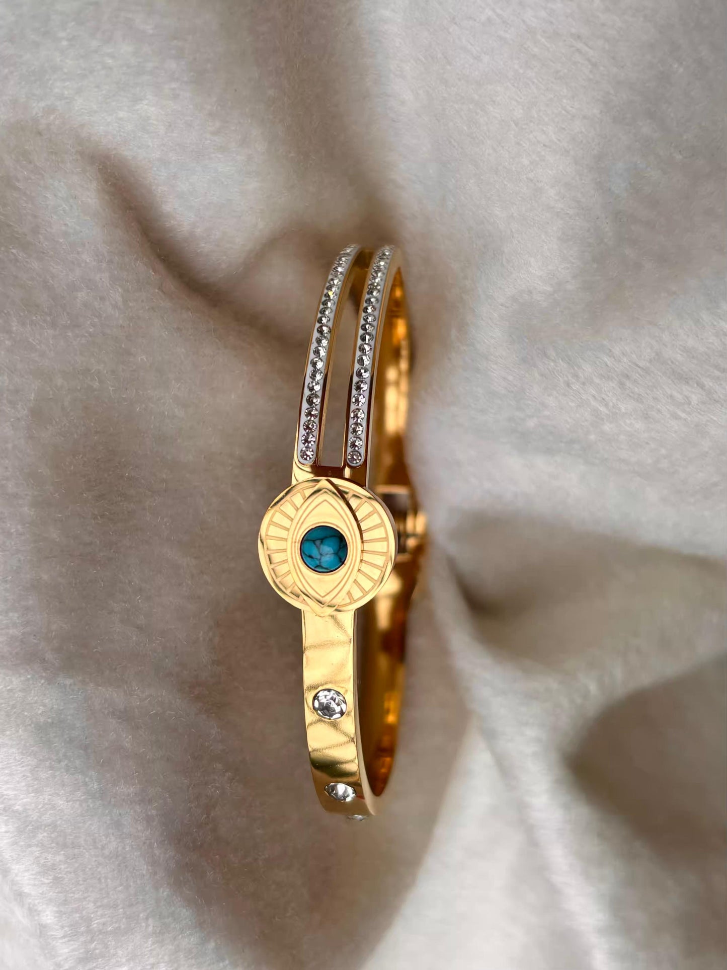 For Thin Wrist Turquoise Eye Bangle 18K Gold plated Premium Bangle 2.2 - 2.4 Size