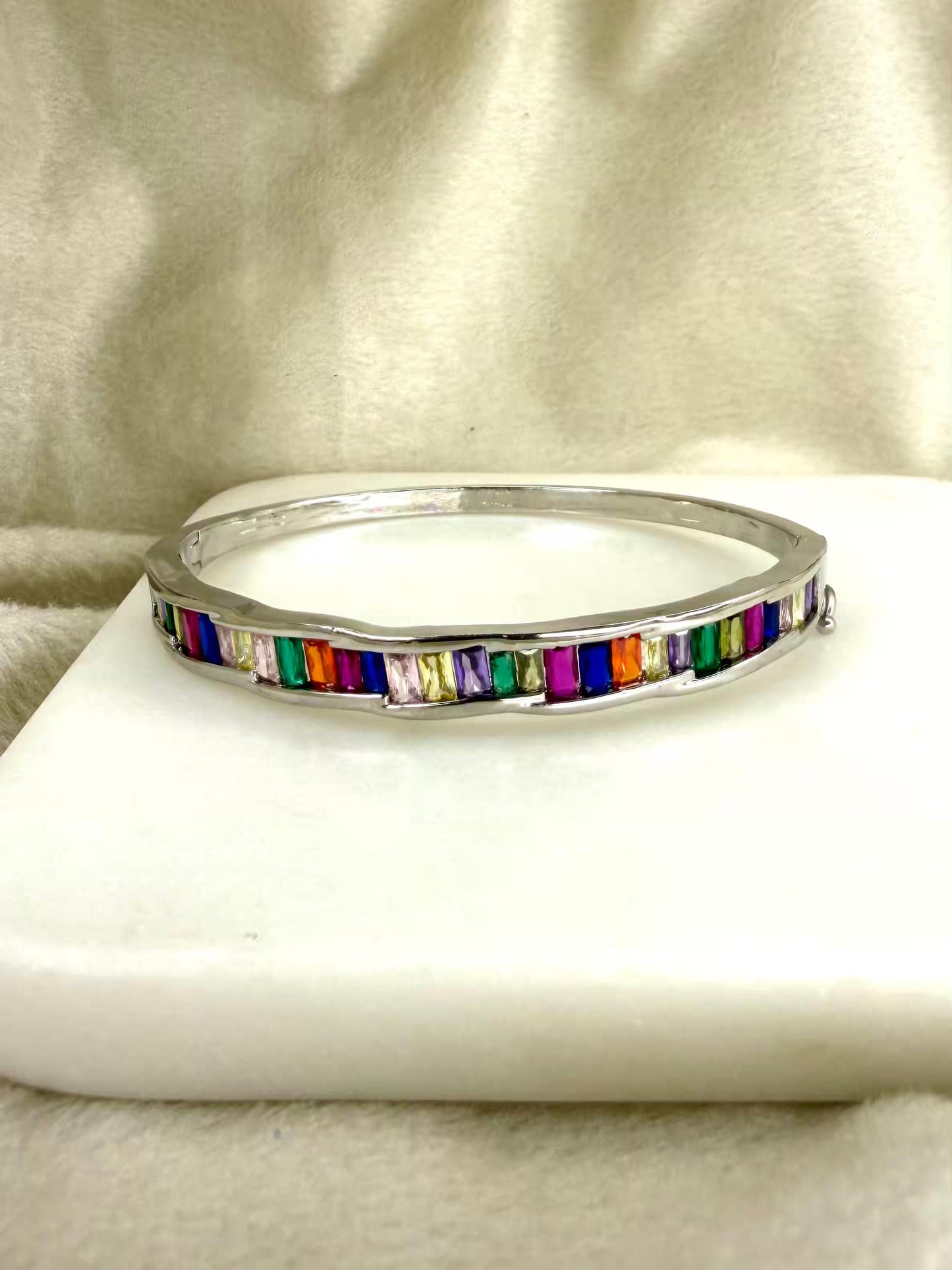 Multiple Colour Square Silver Plated Bangle Bracelet