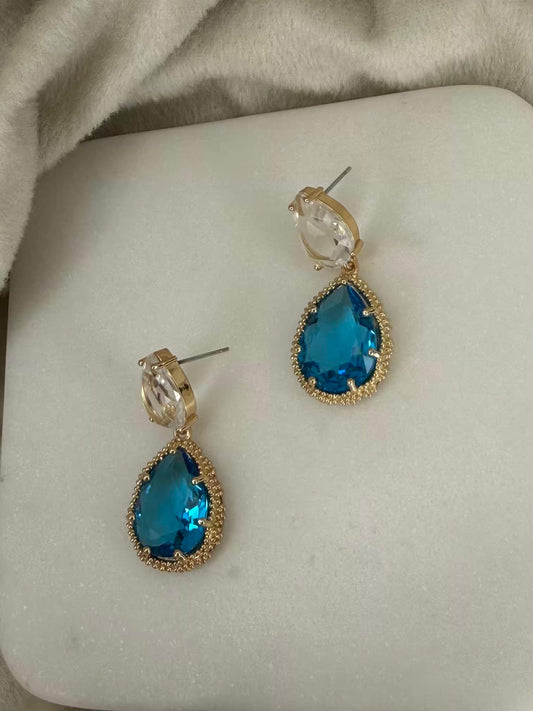 Classic White and Blue colour Gold Plated Earrings