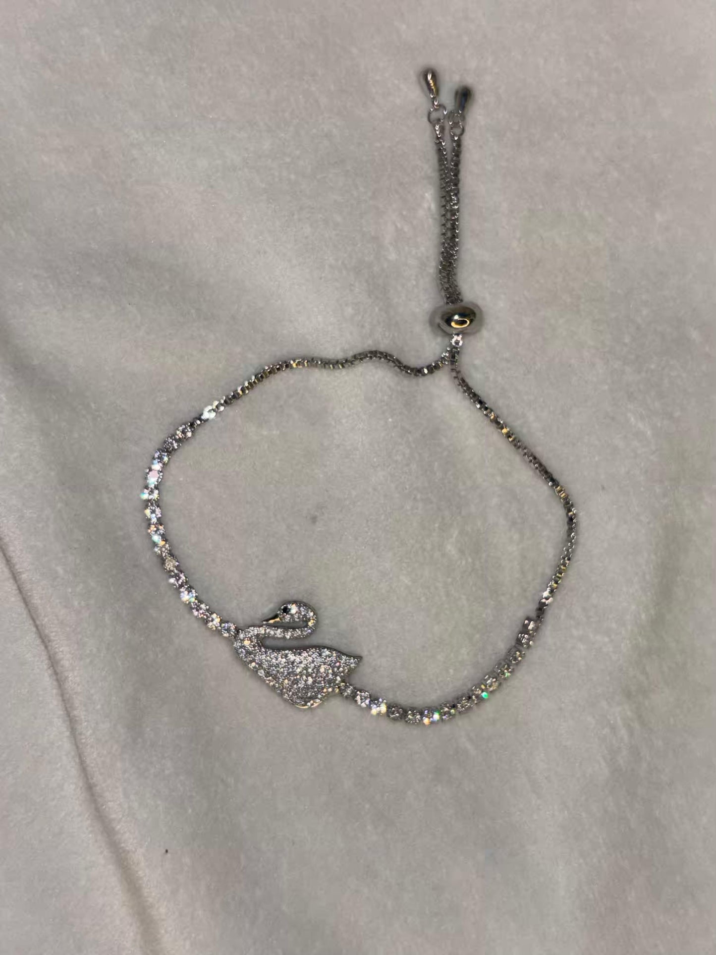 Glimmering Swan Silver Plated Premium Adjustable Chain Bracelet