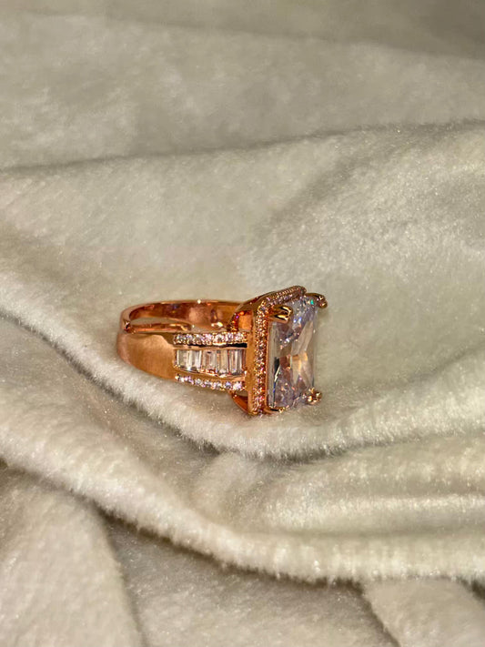Solitaire Studded Ring Rose Gold Plated Premium Ring