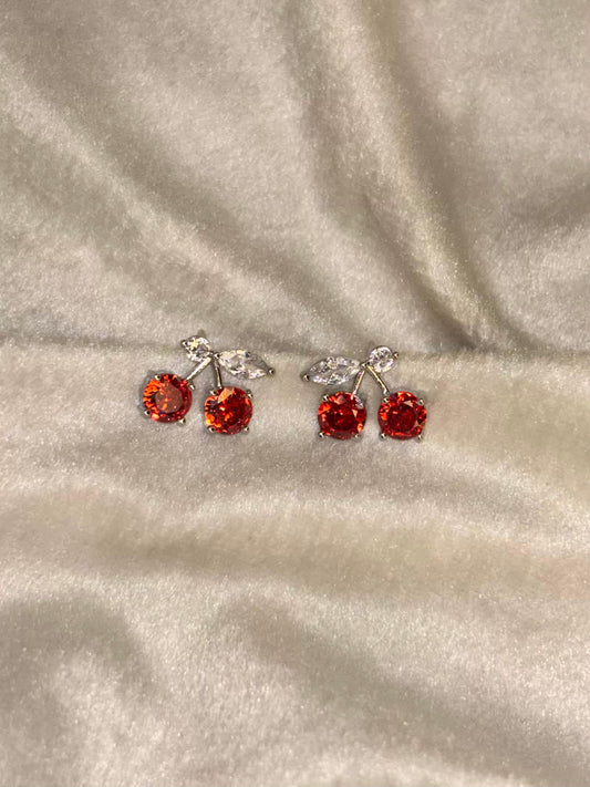 Silver Stalk Cherry Earrings Silver Plated Premium Earrings