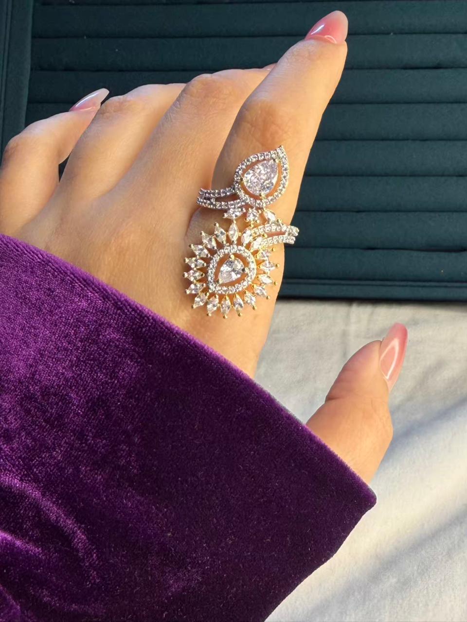 Dewdrop Majesty White Silver Plated Premium Ring (Adjustable)