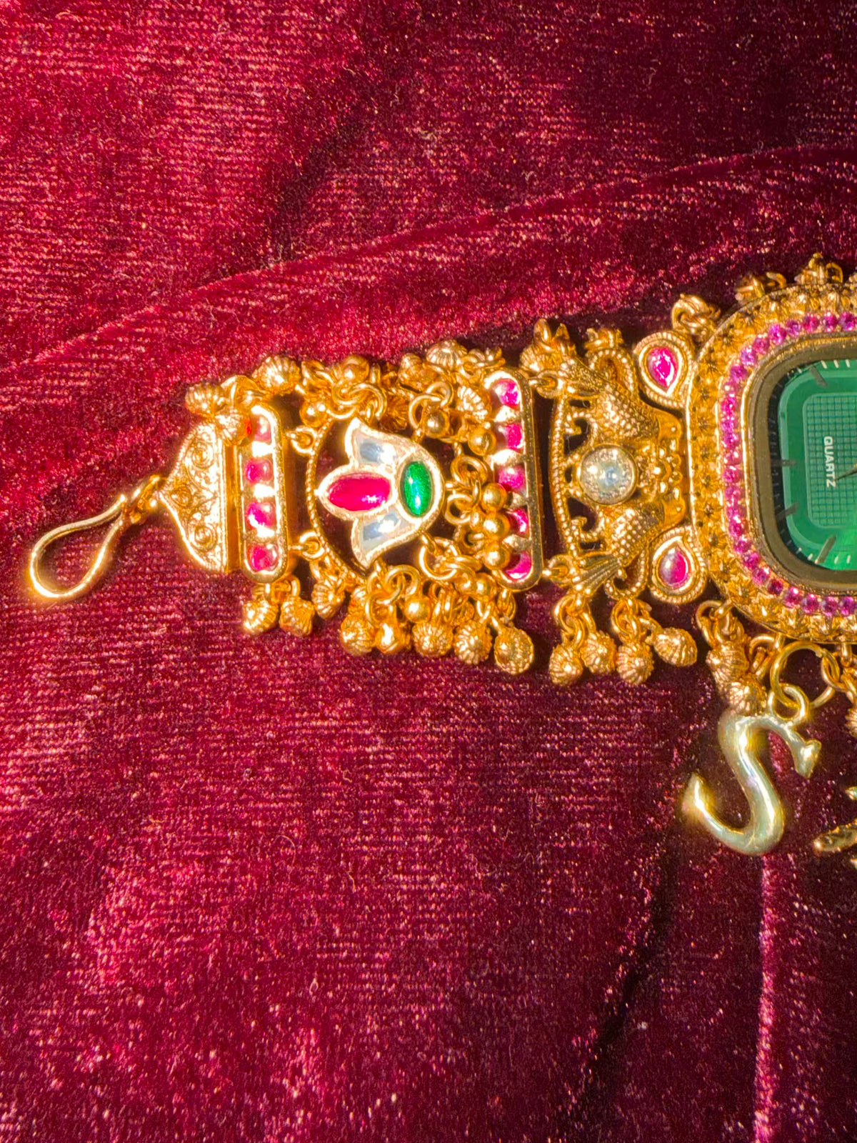 Emerald Royale Pineapple Charm Dial Maharani Watch Bracelet – Gold & Ruby Pink