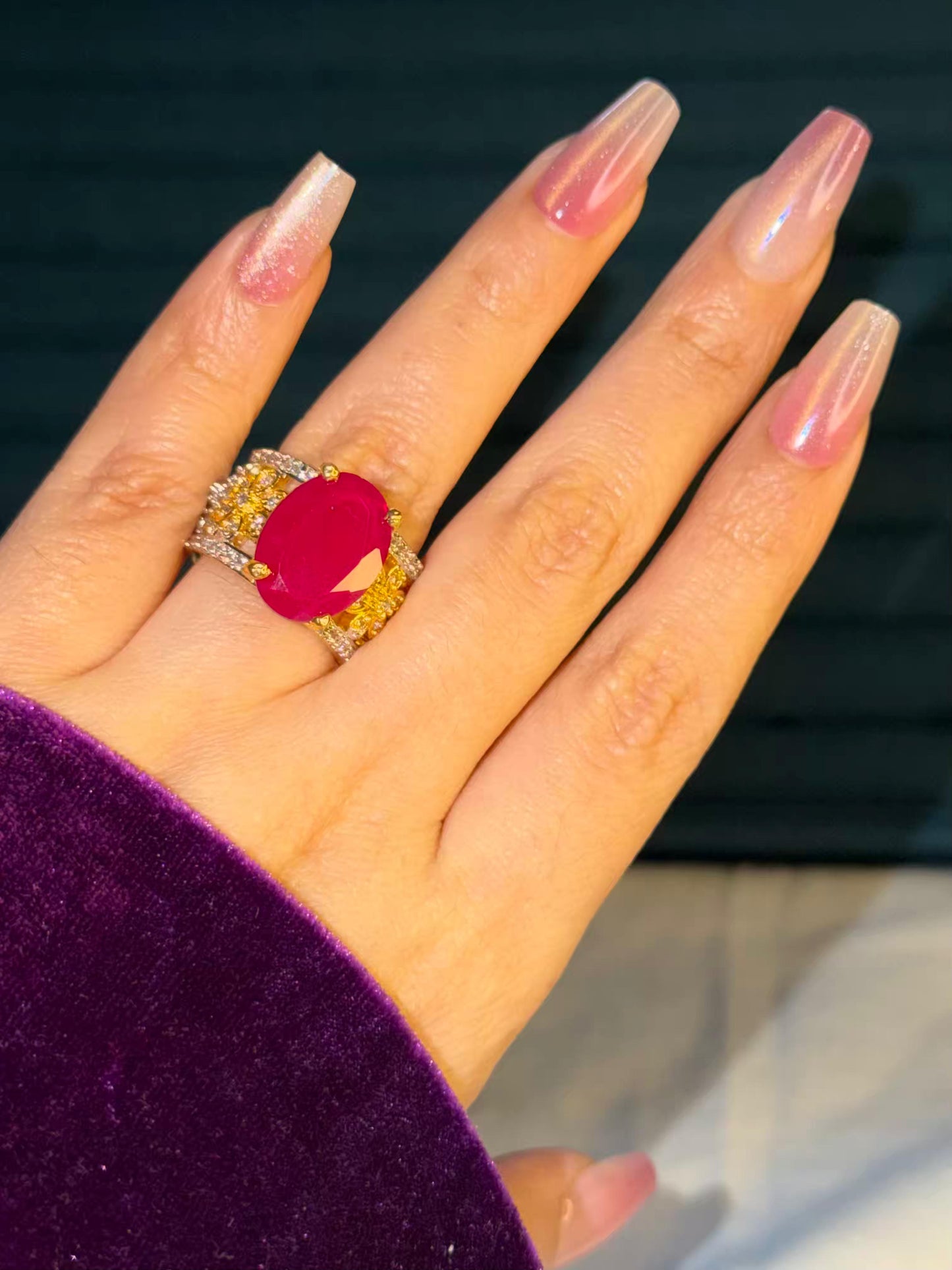 Ruby Opulence Dual Tone Gold and Silver Plated Size 7 Us Ring