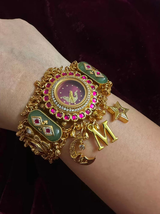Moon Stars Peacock Dial Luxury Watch Rakhi with Charms (Free Initial)