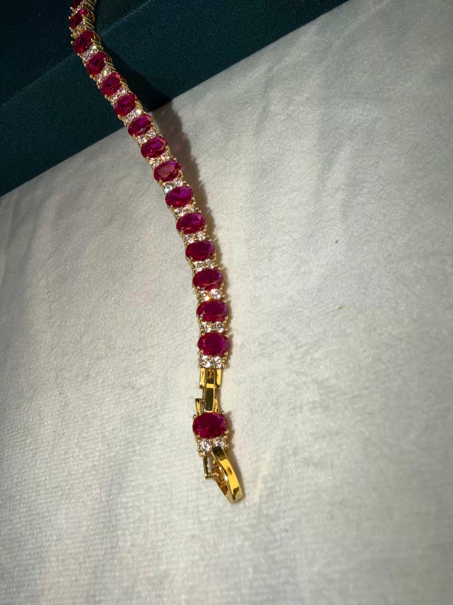 Ruby Pink Oval Gold Plated Tennis Bracelet