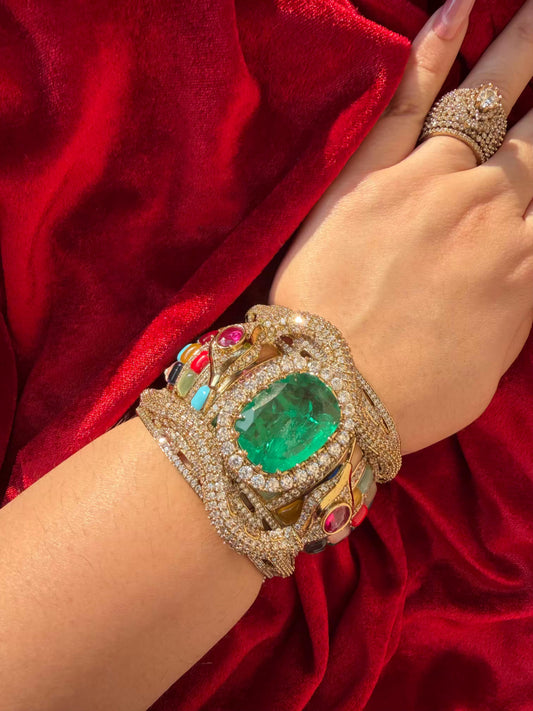 Navratna Pushtaini Emerald Kada Antique Gold