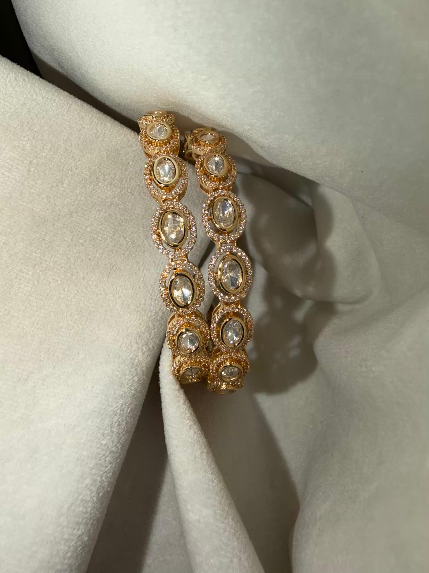 Premium Oval Kundan Stone Bangles 2.6Size