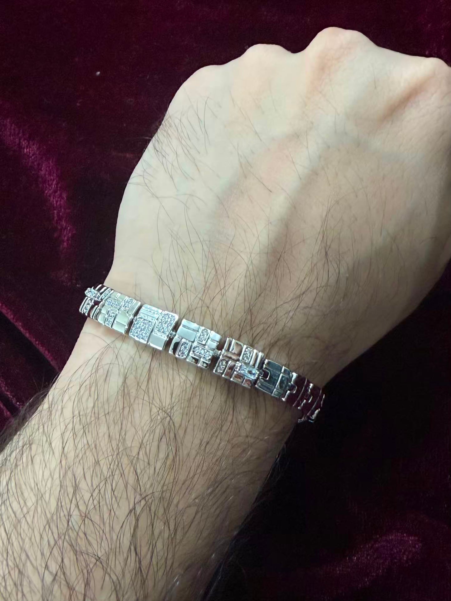 Silver Matrix Crystal Men's Rakhi Bracelet