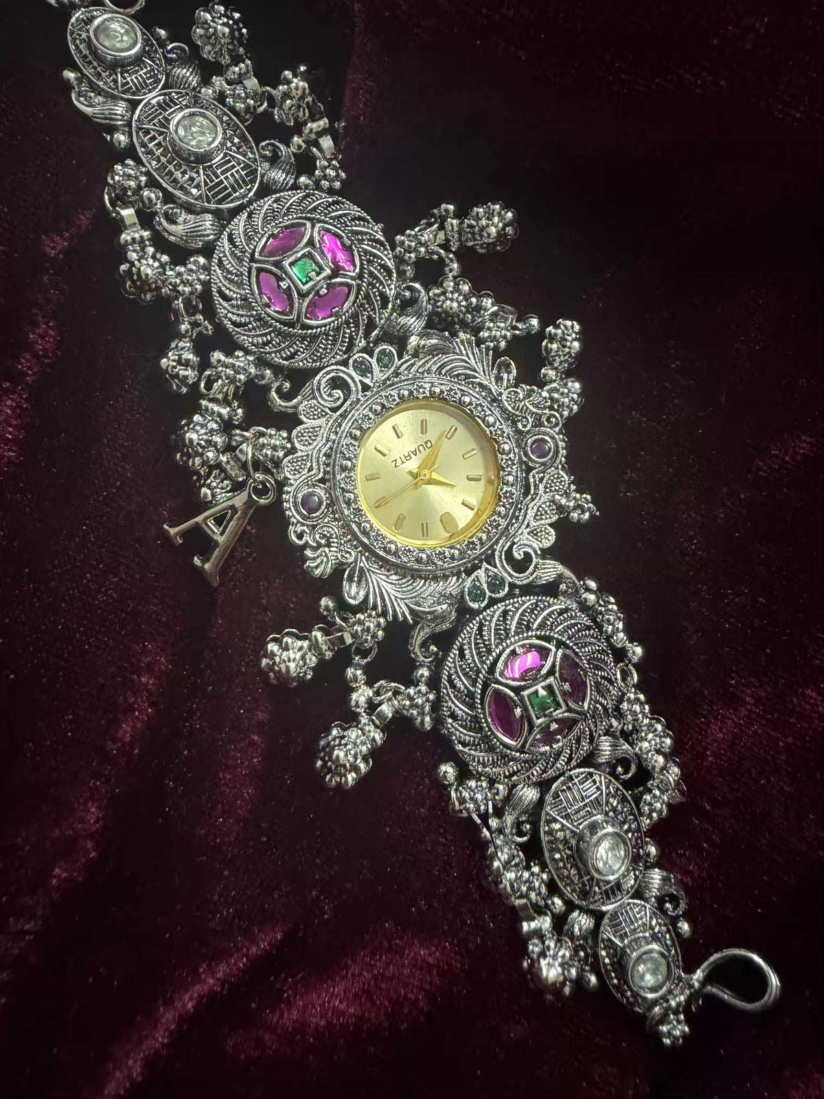 Maharani Inspired Ethnic Silver-Tone Navratri Oxidised Heritage Watch