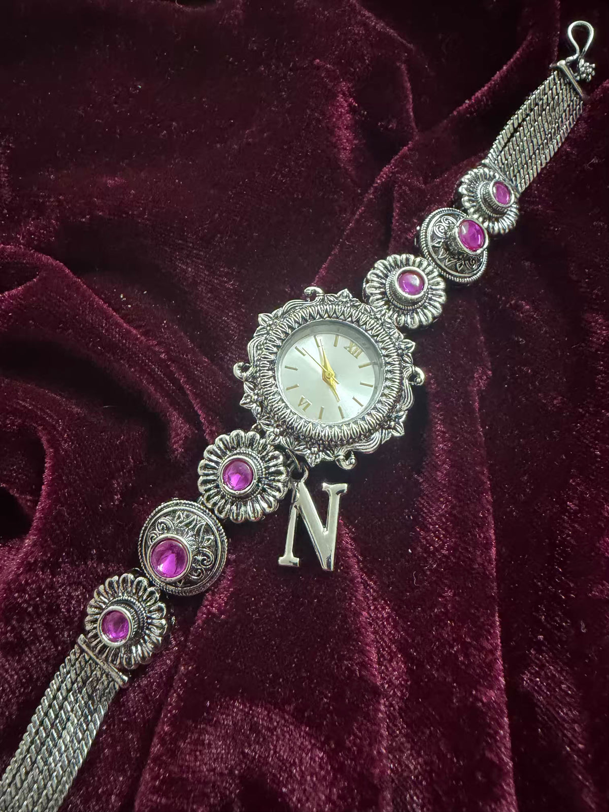Silver-Tone Navratri Oxidised Heritage Watch