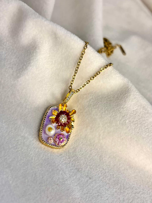 Lavender Portrait Necklace 18K Gold Plated Premium Necklace