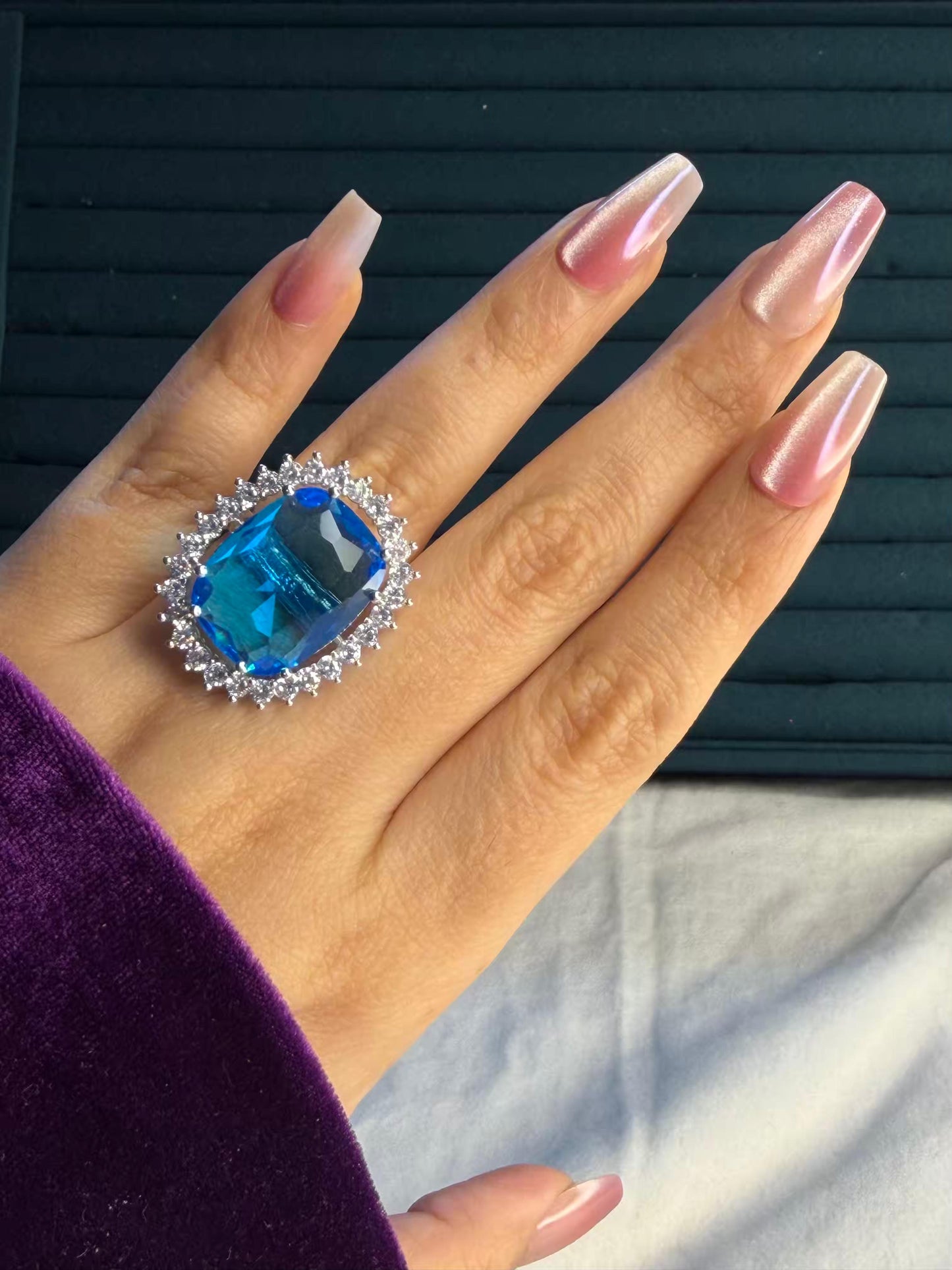 Blue Dominion Silver Plated Premium Ring (Adjustable)