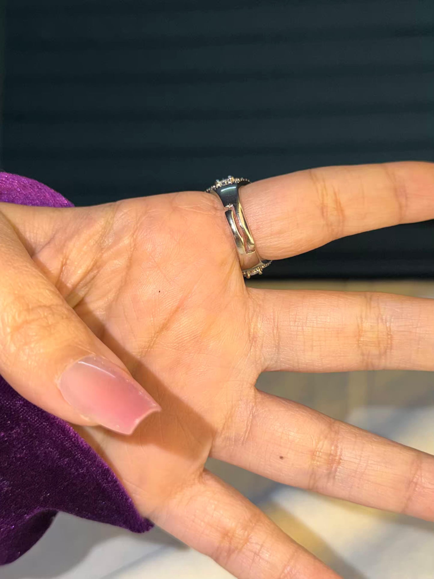 Purple Oval Stone Silver Plated Premium Ring (Adjustable)