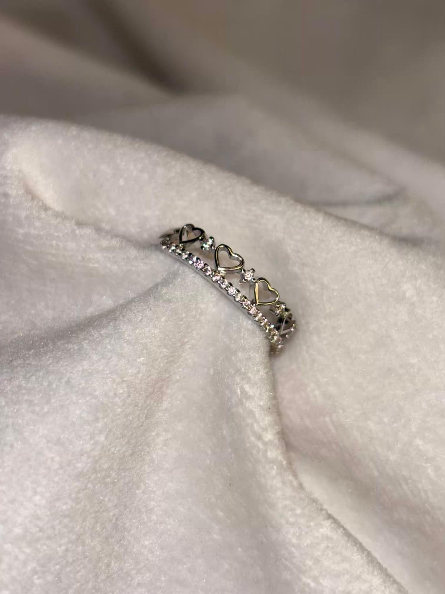 Hearts Bling Silver Plated Adjustable Ring