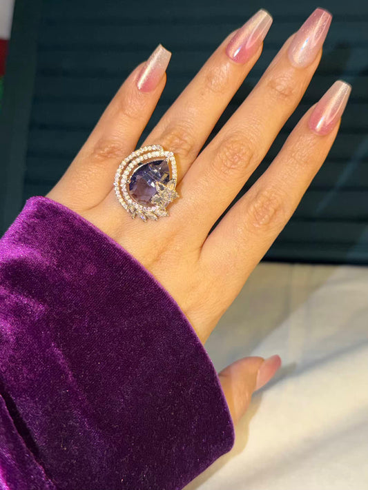 Lilac Royale Aura Silver Plated Premium Ring (Adjustable)