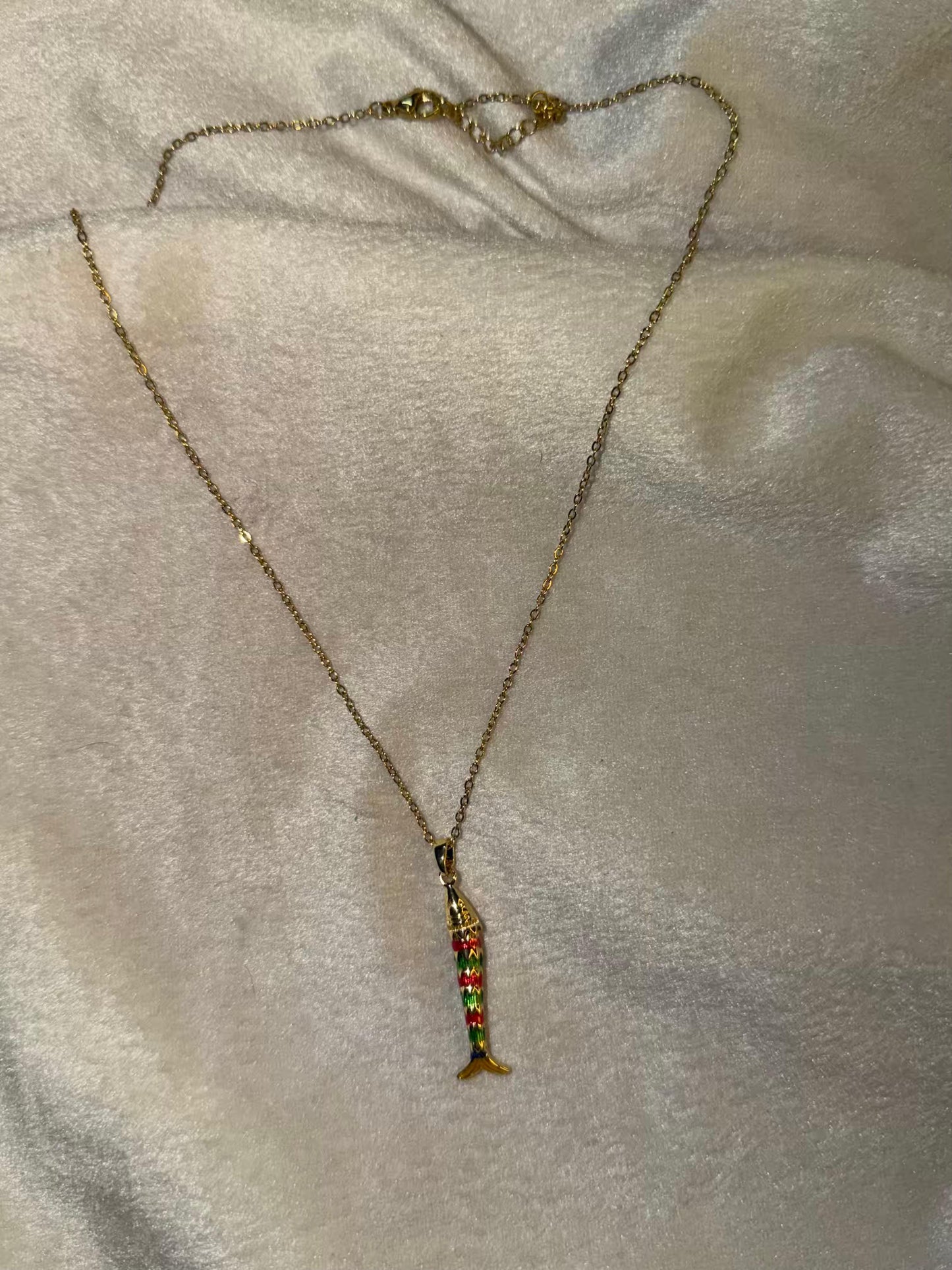 Multicolour Enamel Fish Charm Chain Necklace Gold Plated Premium Necklace