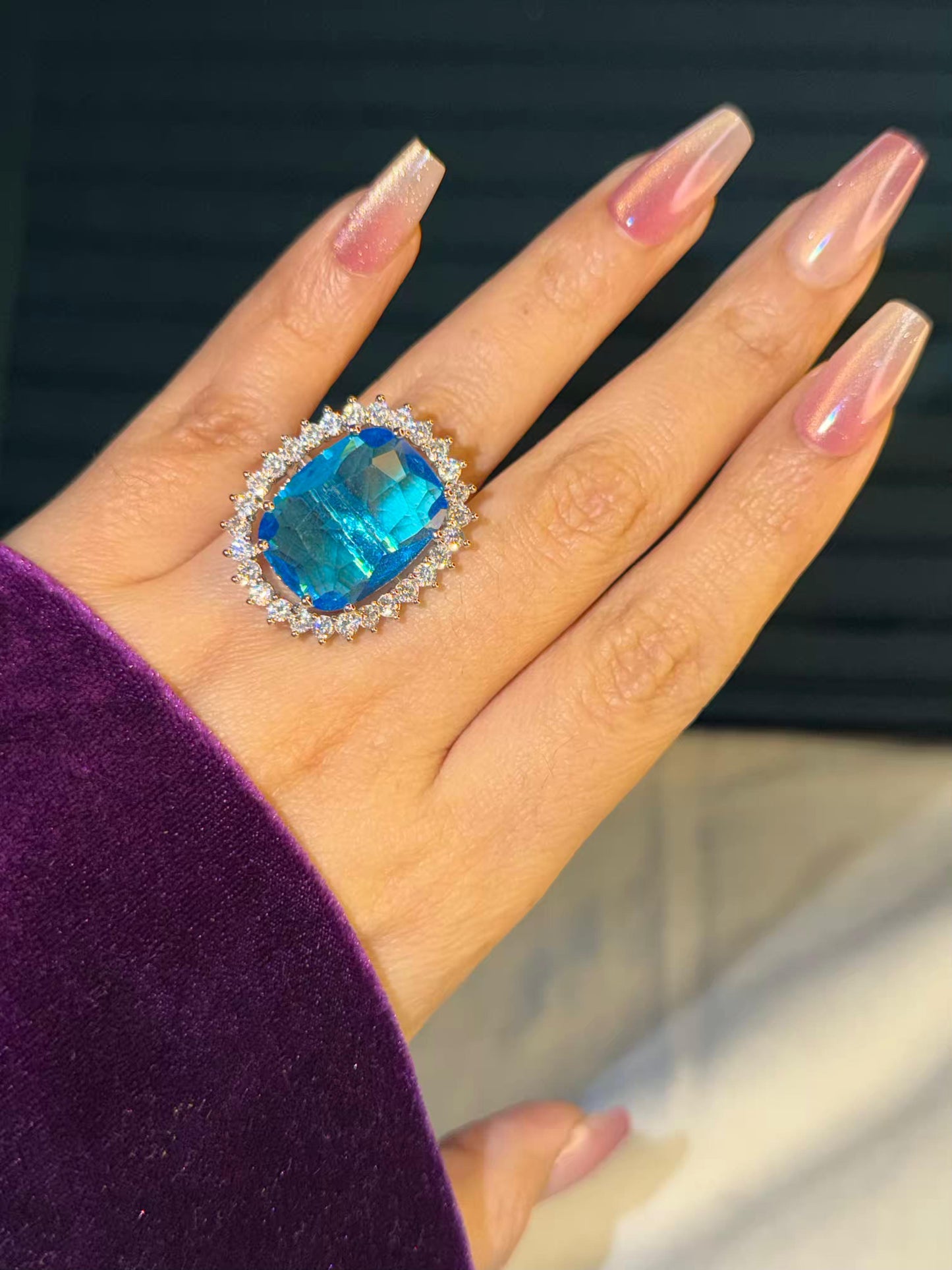 Blue Dominion Silver Plated Premium Ring (Adjustable)