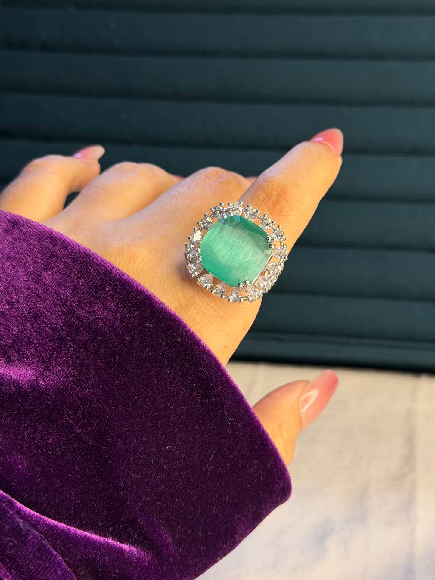 Mint Aura Halo Silver Plated Premium Ring (Adjustable)