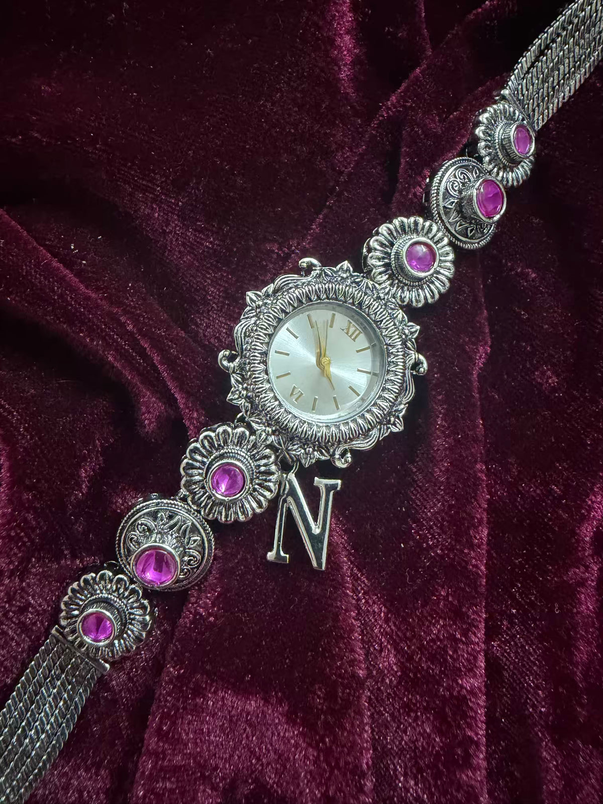 Silver-Tone Navratri Oxidised Heritage Watch