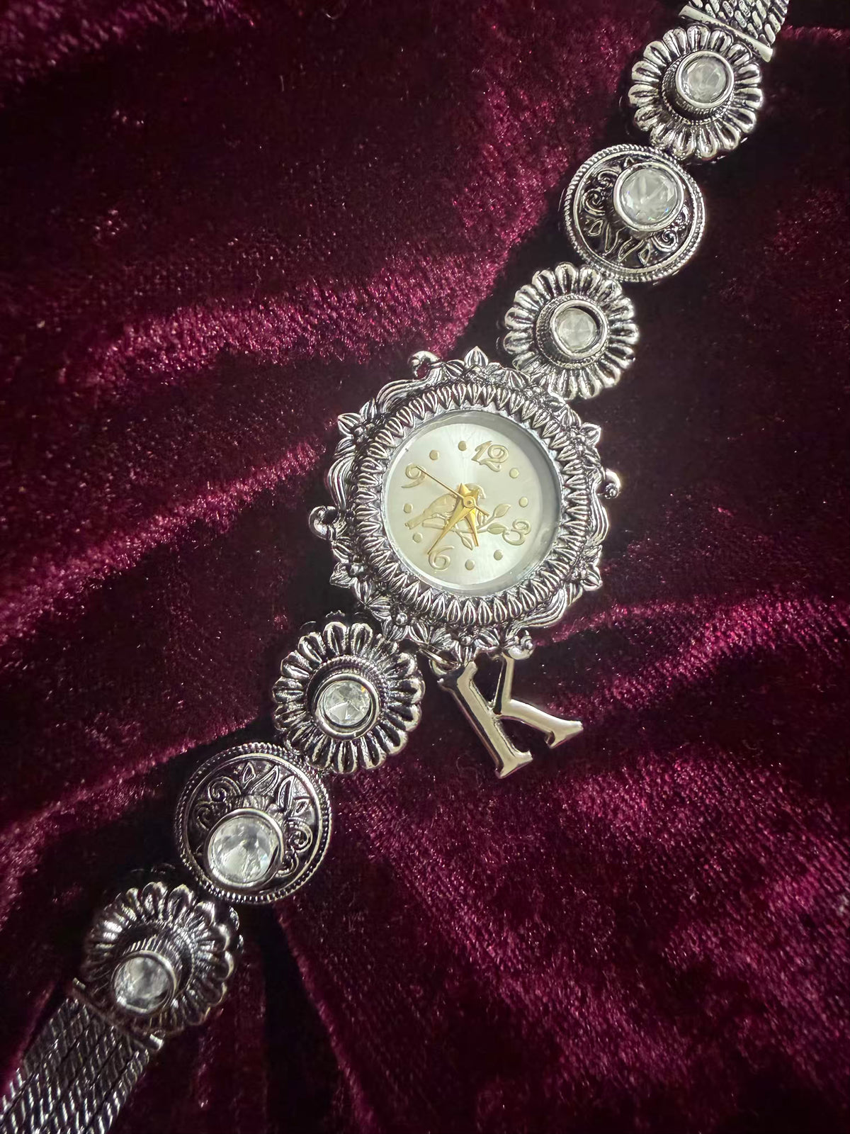 Rajputana Pearl Grace Silver-Tone Navratri Oxidised Heritage Watch