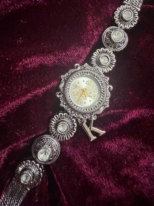 Rajputana Pearl Grace Silver-Tone Navratri Oxidised Heritage Watch