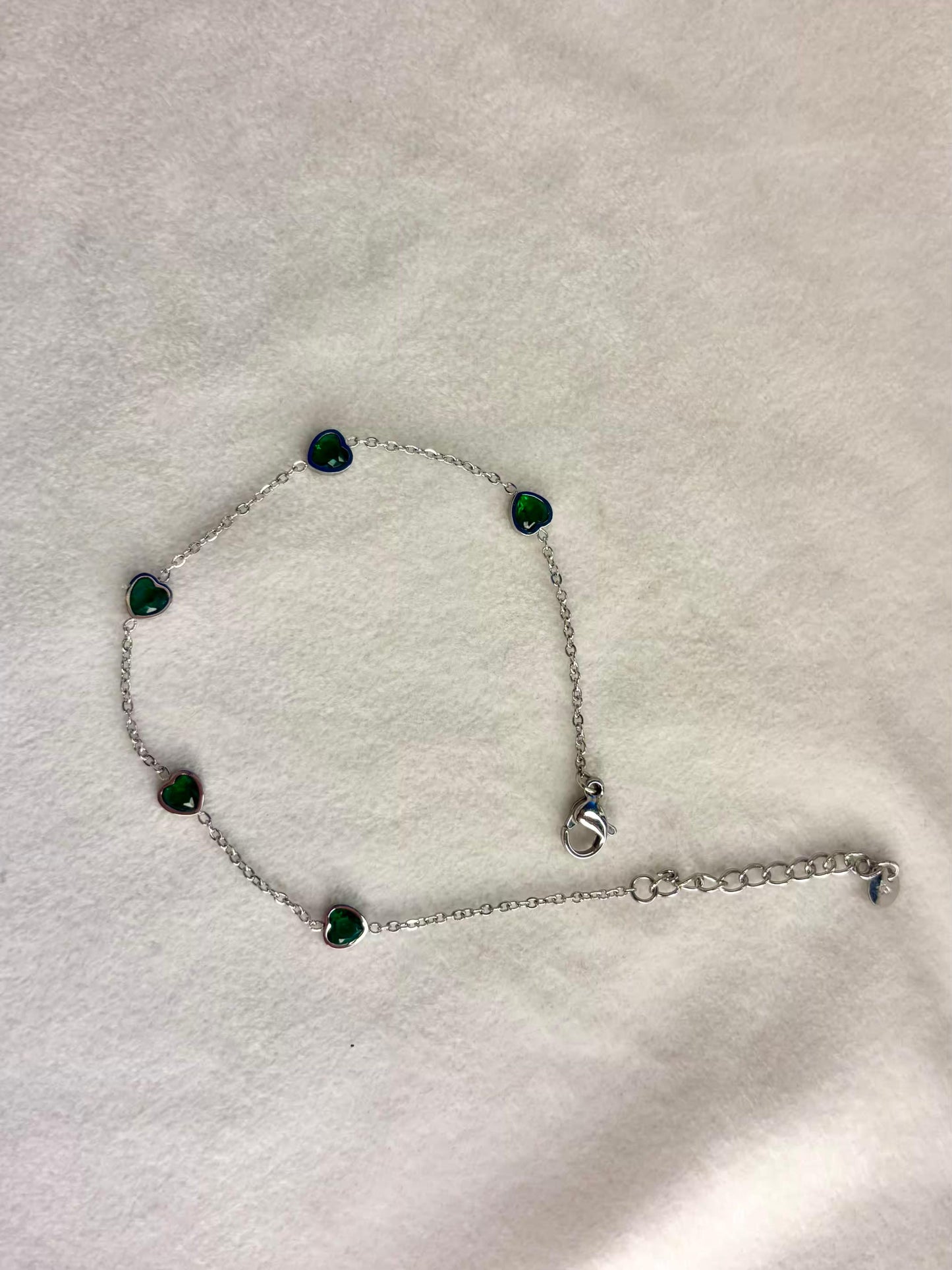 Silver Green Hearts Premium Anklet Payal with Silver hooks