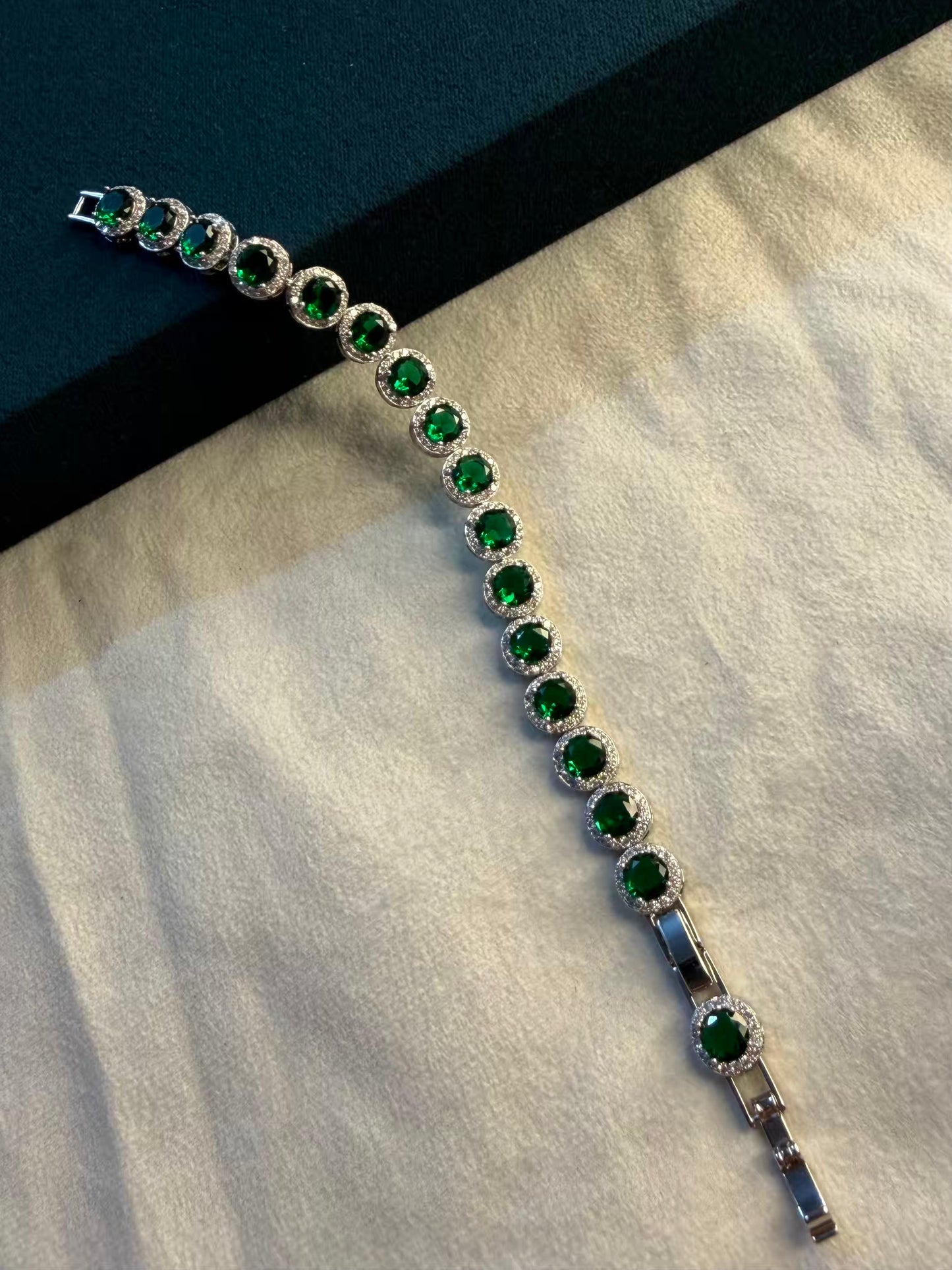Green Royale Silver Plated Tennis Bracelet