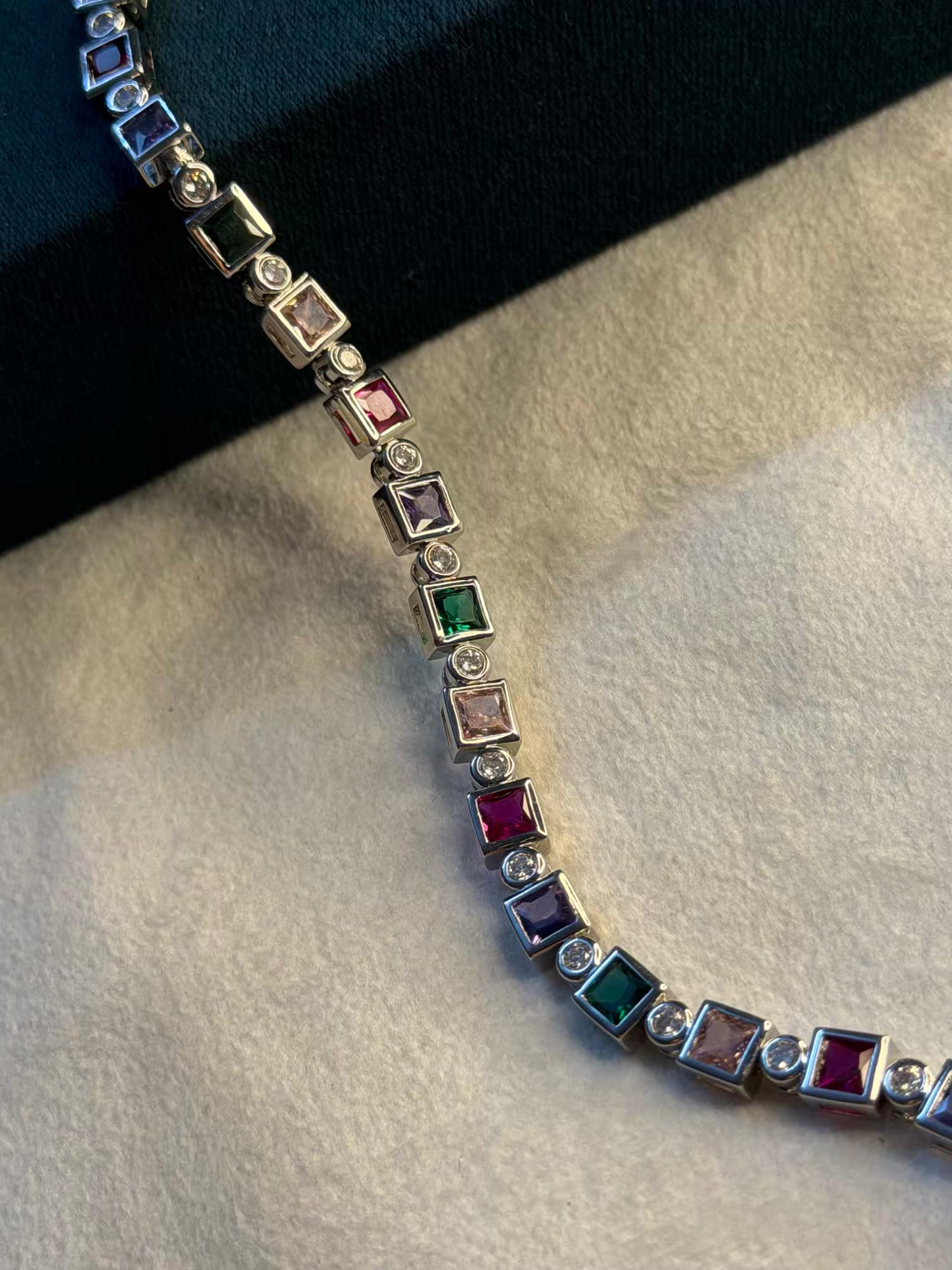 Multicolour Cushion Halo Silver Plated Tennis Bracelet