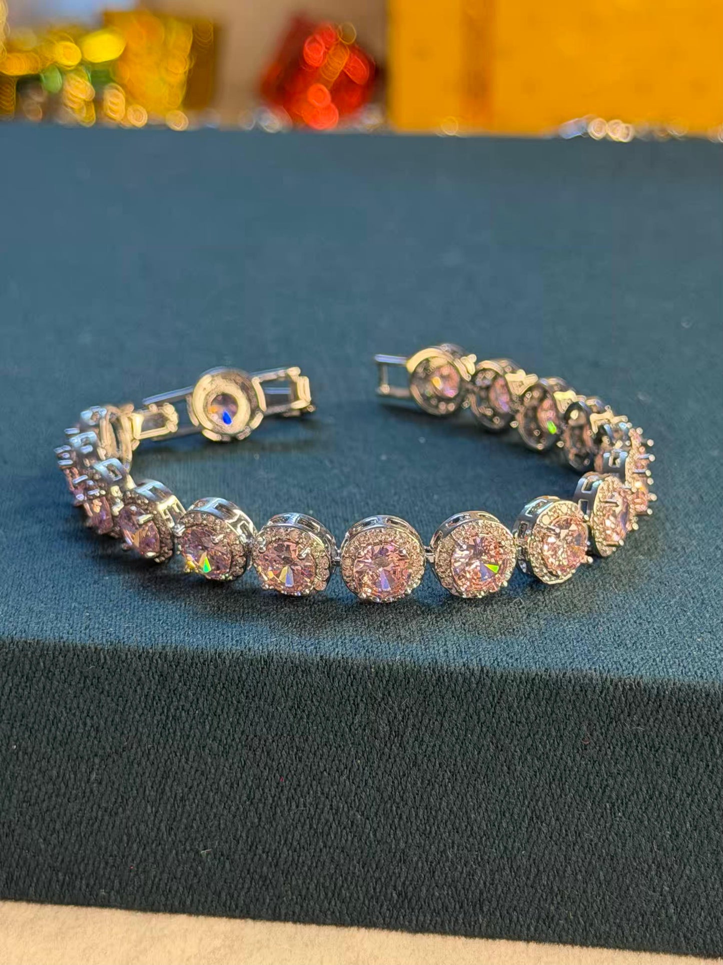 Rose Ice Halo Silver Plated Tennis Bracelet