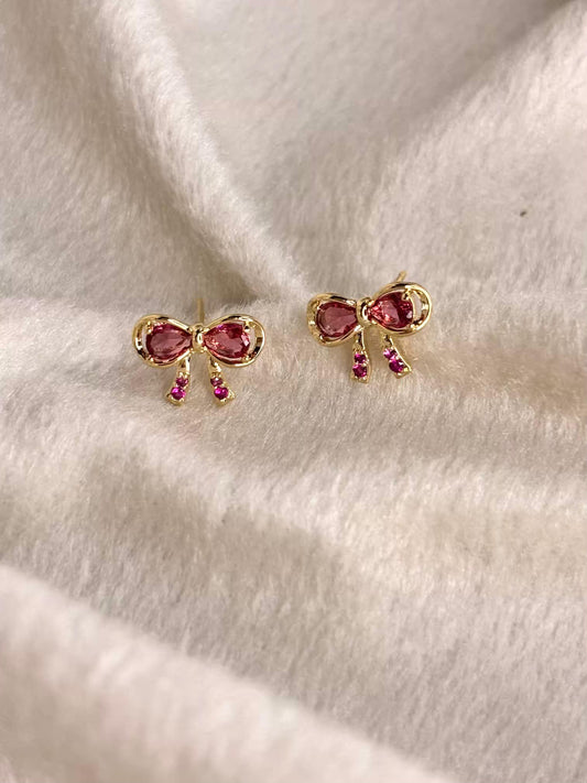 Magenta Bow Earrings 18K Gold Plated Premium Earrings