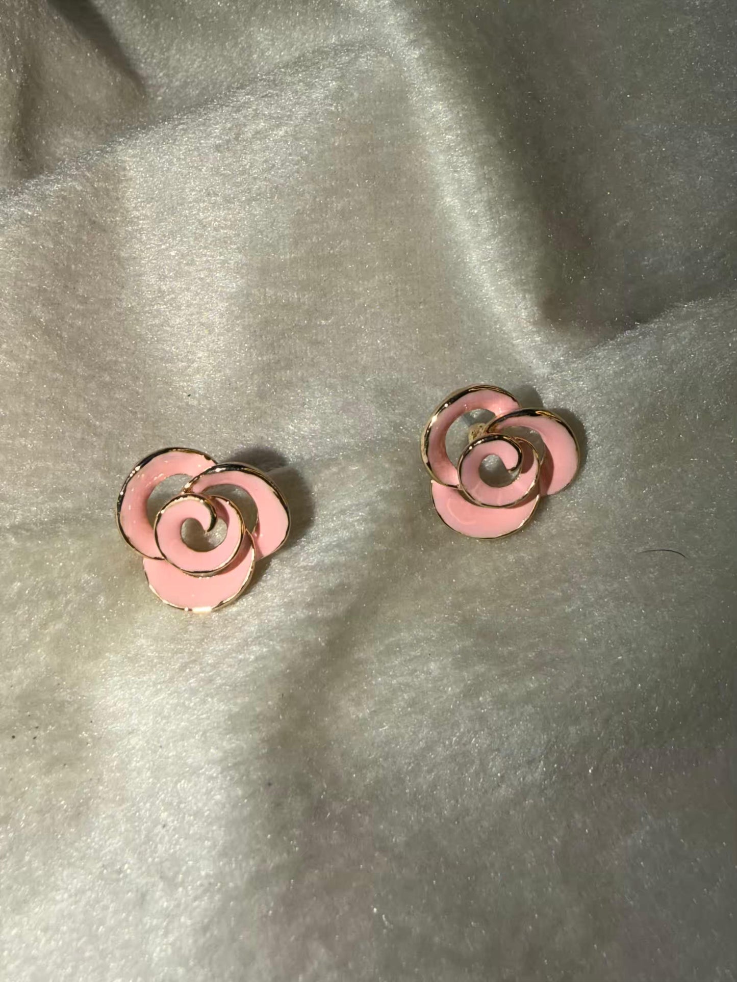 Blush Pink Rose Studs Gold Plated Earrings